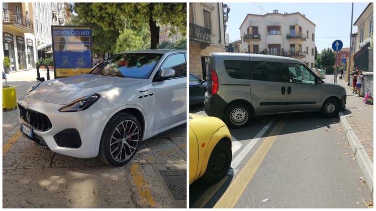Due "parcheggi del campione", in corso Porta Nuova (a sinistra) e in via Betteloni (Bazzanella-Perbellini)