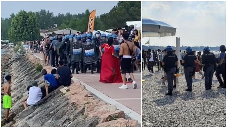 Il raduno del 2 giugno 2022 a Peschiera: la polizia era intervenuta in assetto antisommossa per contenere i giovani molesti