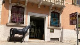 Il cavallo davanti all'ingresso del negozio in corso Cavour