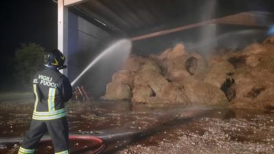 I vigili del fuoco al lavoro per ore in un'azienda agricola di Zevio (Diennefoto)
