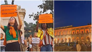 Il flashmob e la Gran Guardia illuminata di arancione contro le morti in mare (Bazzanella)
