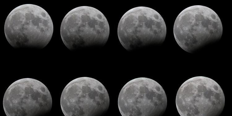 La sequenza di scatti dell'eclissi di Luna del 28 ottobre 2023 (foto Fabio Miotto)