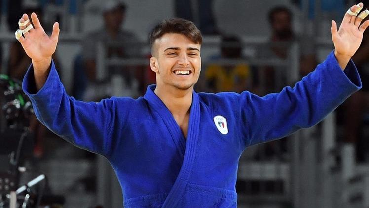 Il torinese Fabio Basile festeggia la conquista della medaglia d’oro nel judo, categoria 66 chili. In finale ha battuto il coreano Baul An: è stato il primo successo italiano a RioUn momento della finale