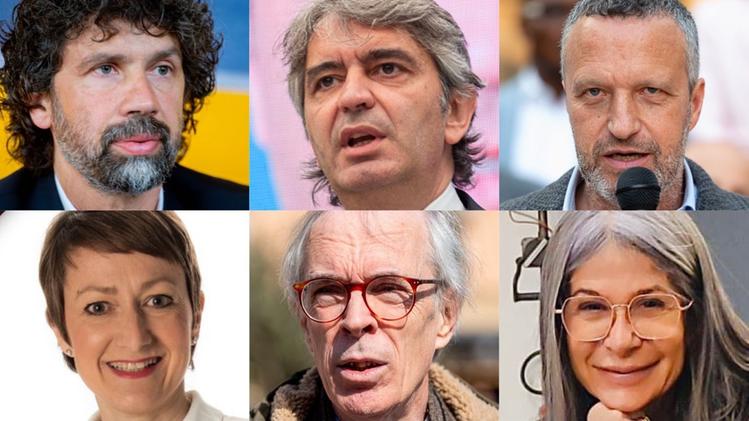 I sei candidati alla poltrona di sindaco di Verona: in alto da sx Tommasi, Sboarina, Tosi; in basso da sx Sautto, Zelger, Paola Barollo