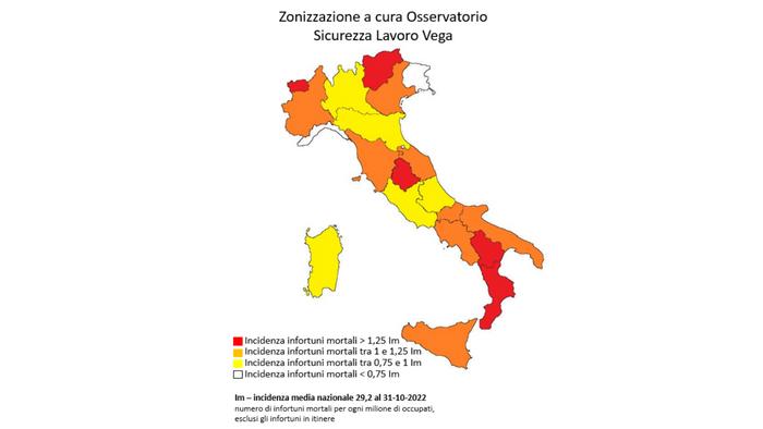 Mappatura di rischio infortuni mortali: Veneto passa in fascia arancione