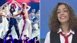 Ambra Angiolini sul palco della finale di X Factor 2022 e nel 1994 a "Non è la Rai"