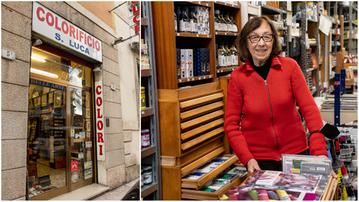 Il colorificio «San Luca» è da 60 anni in vicolo Ghiaia. La moglie del creatore Accordini ha deciso di proseguire l'attività (Marchiori)